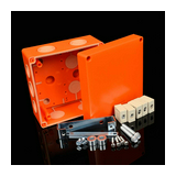 Kötődoboz falonkívüli tűzálló műanyag 126mmx 126mm 74mm IP66 E90-tűzálló narancs KSK KOPOS